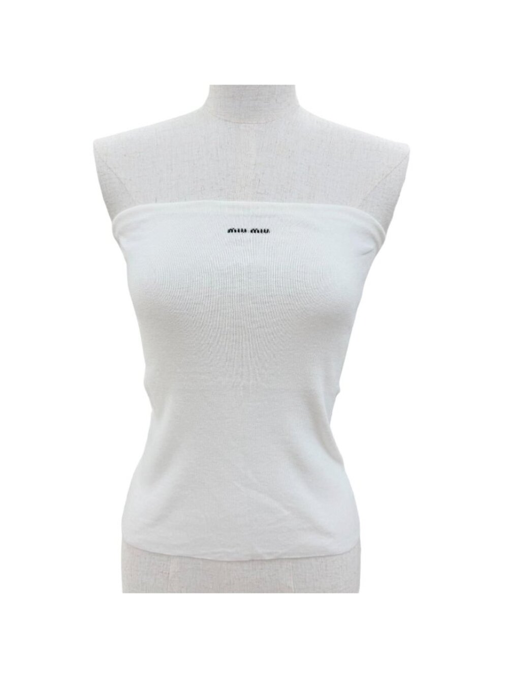 Miu Miu Cotton Knit Logo Bear Top White Sweater 36